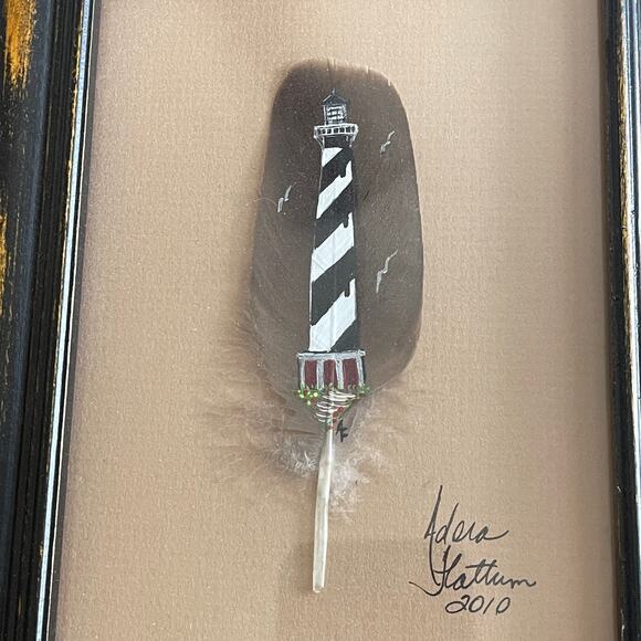 Hand Painted Cape Hatteras Light House Barnyard Goose Feather Framed Art - Picture 3 of 4
